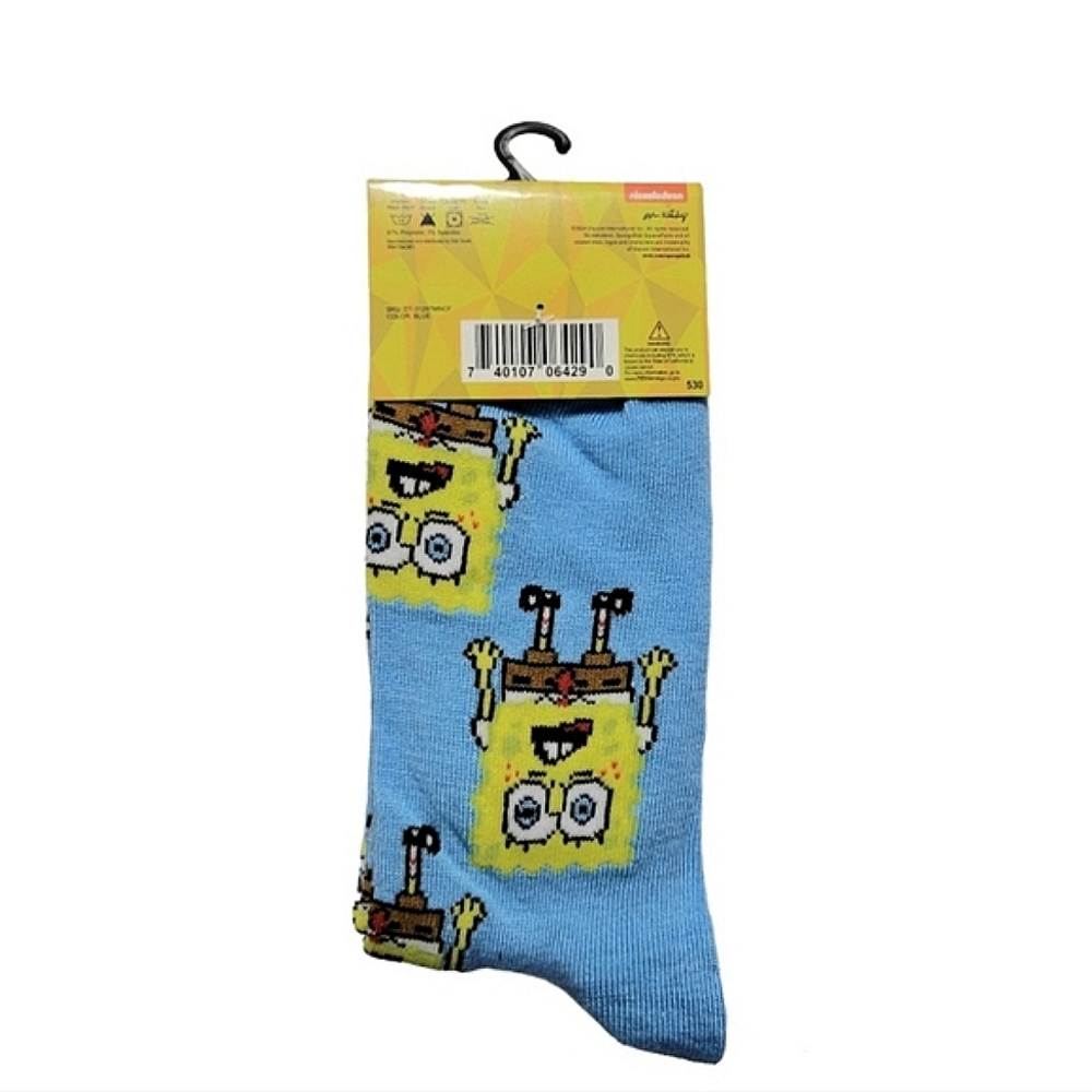 3/$20 Spongebob Squarepants Crew Crazy Socks Mens Womens Blue Unique Fun - Picture 5 of 5
